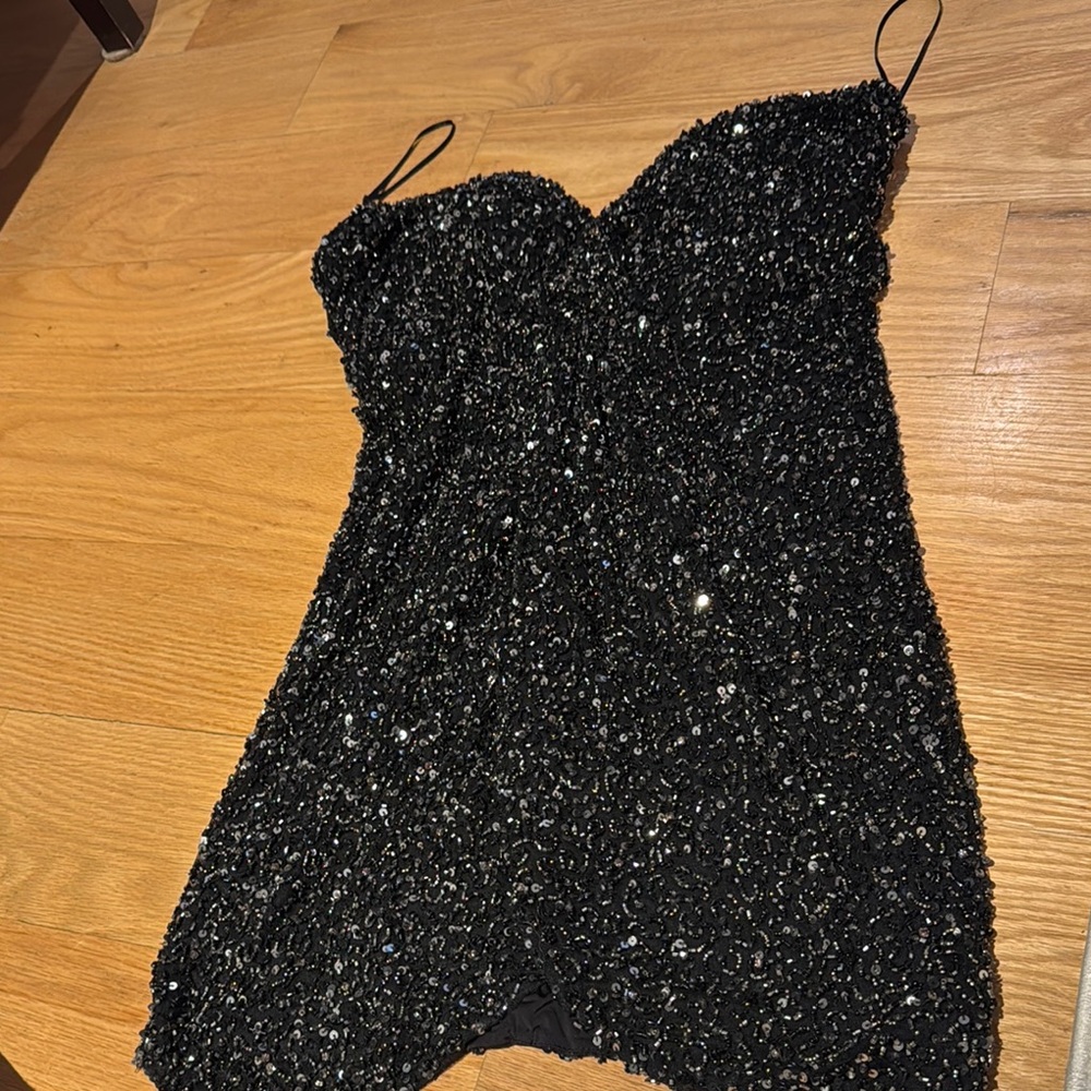 Retrofete Black Sequin Babydoll Mini Dress